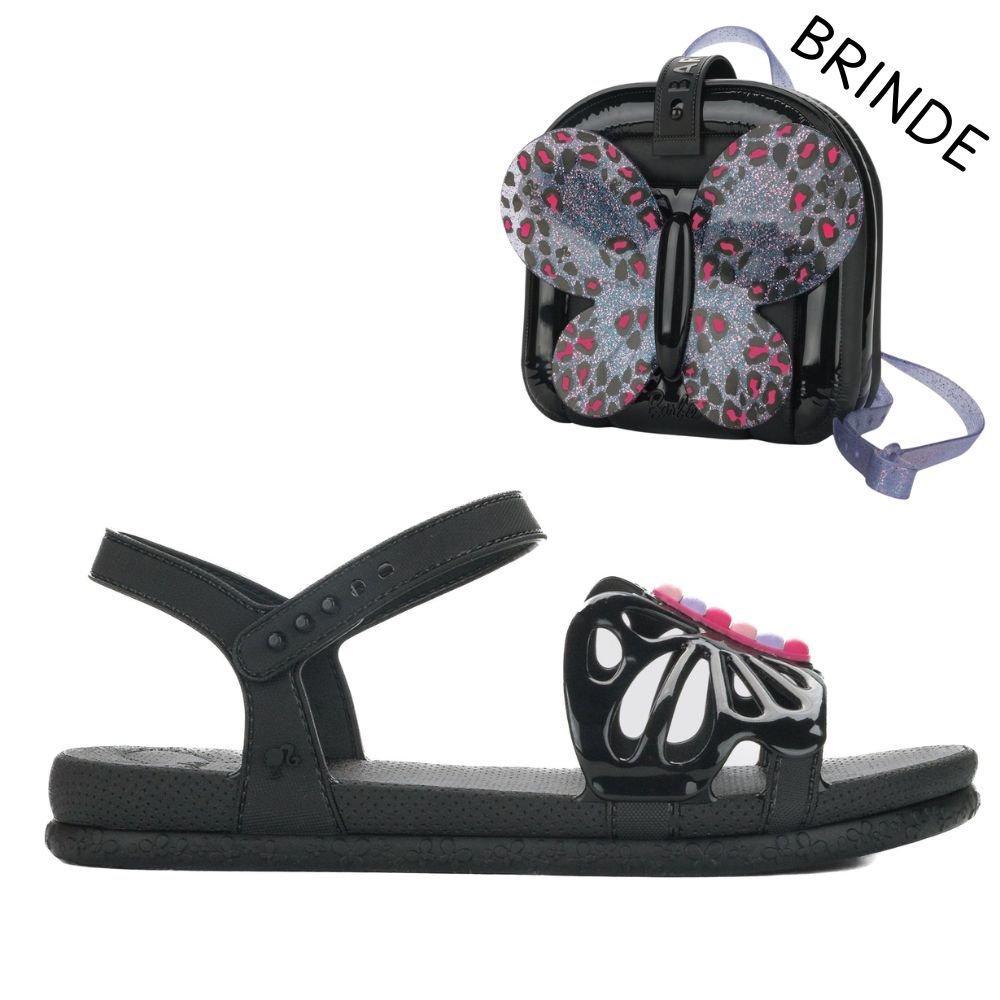 Sandália Infantil Feminina Barbie Fly com Mochila Grendene Kids 23268 Preto