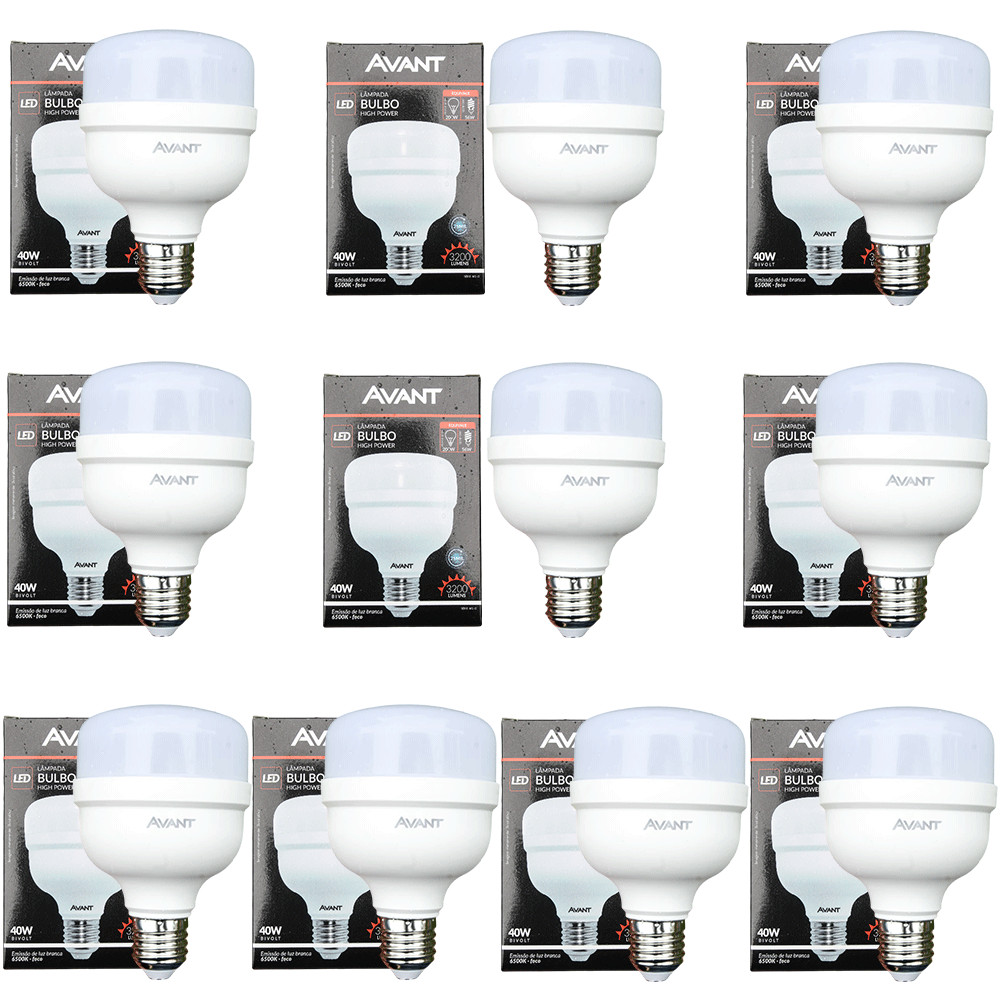 Kit 10 Lâmpadas LED Bulbo Avant 40W High Power 6500K Bivolt Alto Brilho Economia Energia em Oferta na Shopee