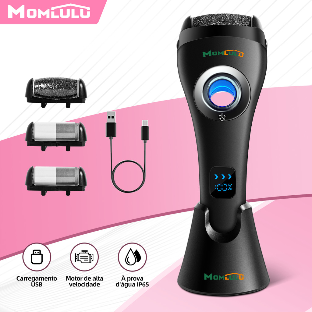 MOMLULU M2 Esfoliante Elétrico Sem Fio Lixa Eletrica Para Pés Removedor USB Recarregável Com Tela Digital A prova d'água