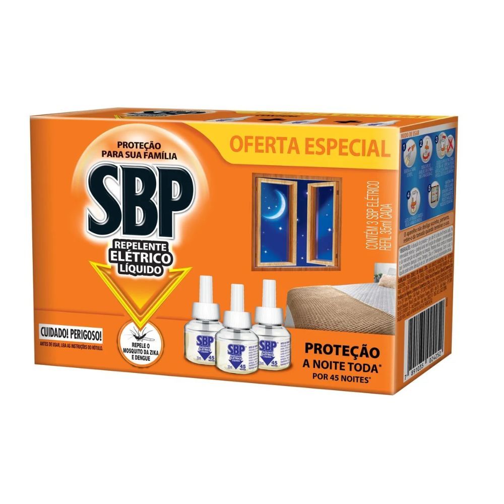 Repelente Elétrico Líquido SBP 45 Noites com 3 Refis 35ml Cada Oferta Especial em Oferta na Shopee