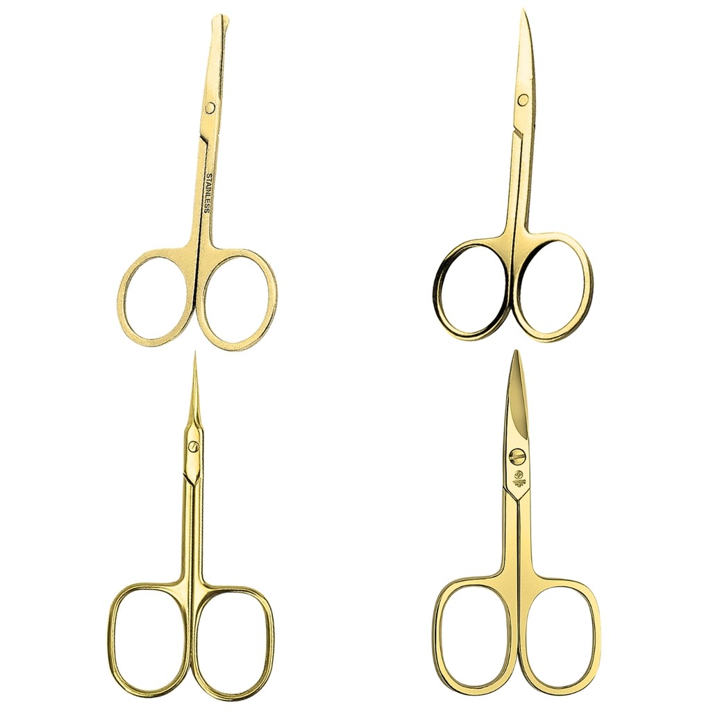Kit Tesouras Profissionais Dourado para Unha e Sobrancelha – Reta, Curva e Precisão