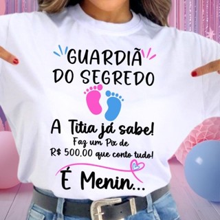 [Camiseta Premium em Algodão Puro]SISI Camisa Chá Revelação Guardiã Do Segredo Titia Já Sabe Pezinhos Rosa E Azul em Oferta na Shopee