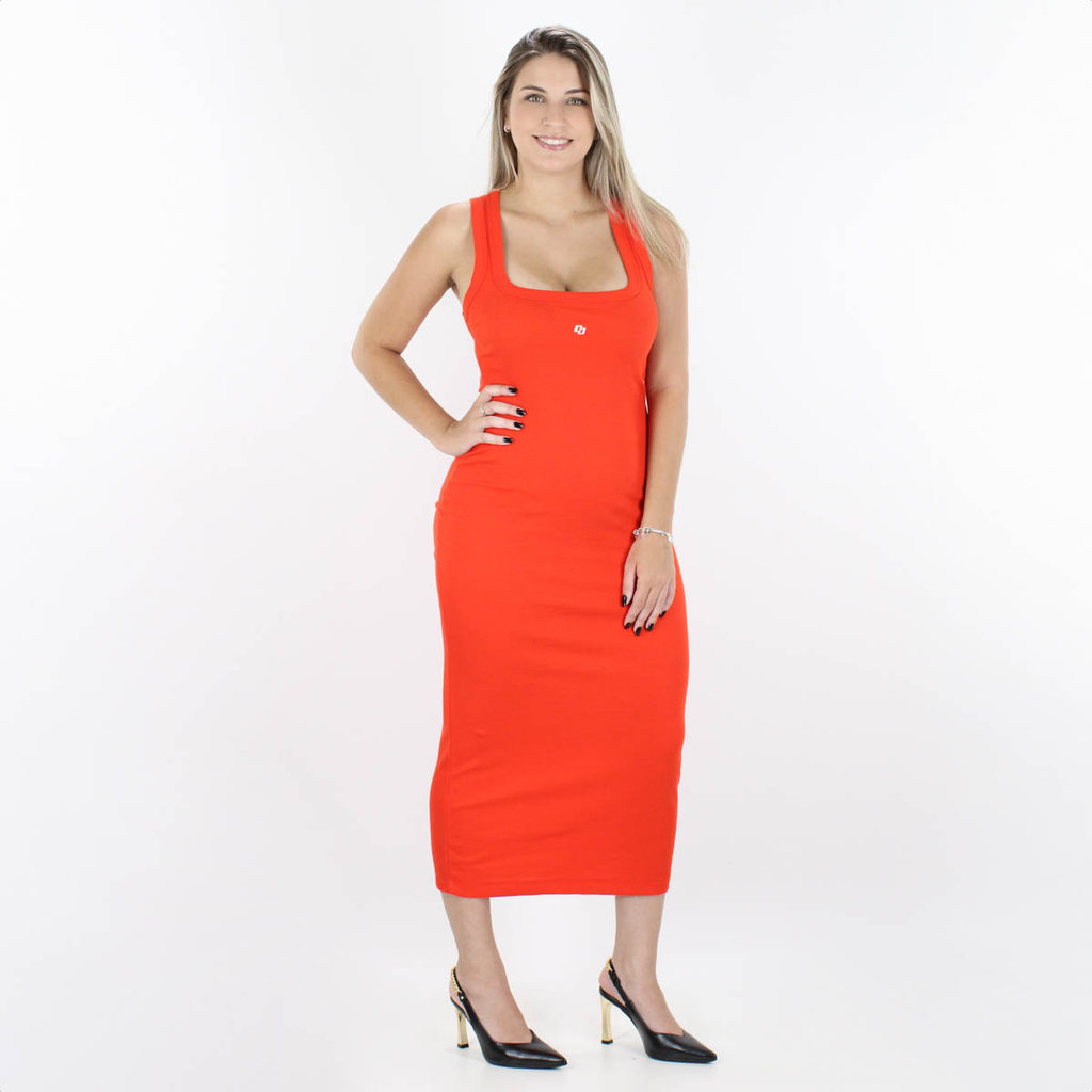 Vestido Colcci Midi Slim Canelado Laranja - Feminino