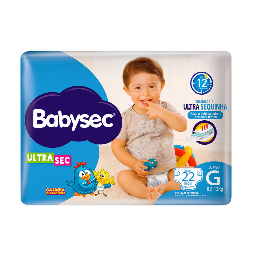Fralda Babysec Ultrasec Tamanho G Pacote Jumbo 22 Unidades Descartáveis em Oferta na Shopee