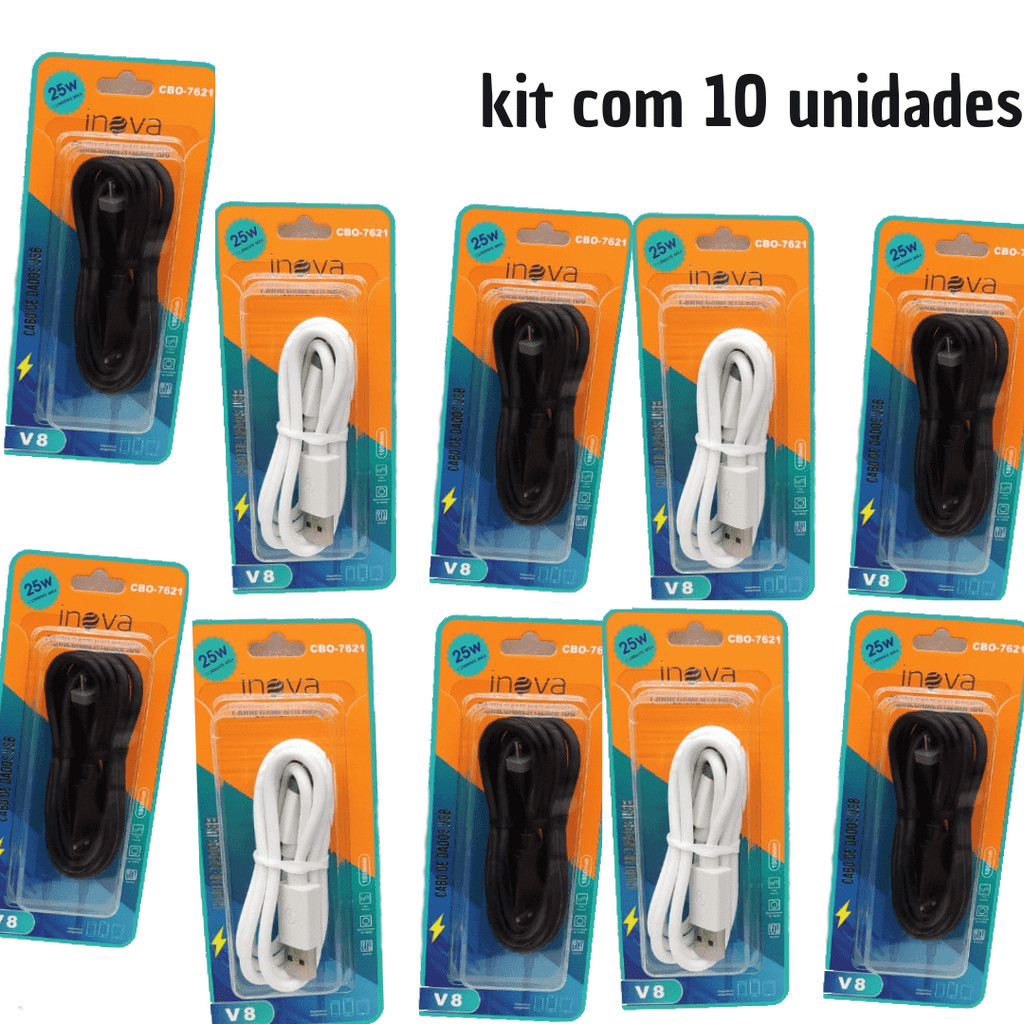 Kit com 10 cabos de dados inova v8 - 25w - cbo-7621 em Oferta na Shopee
