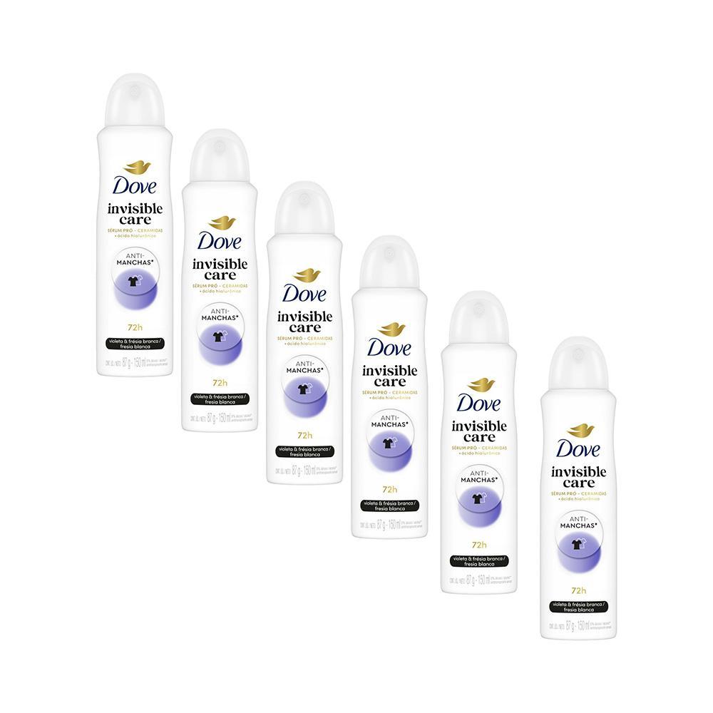 Kit 6 Desodorantes Dove Antitranspirante Aerossol Invisible Dry 150ml