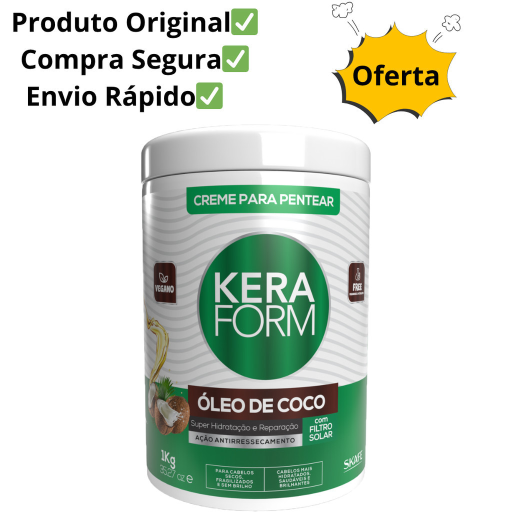 Creme Para Pentear Óleo de Coco Keraform 1kg Skafe Hidratação e Nutrição Capilar em Oferta na Shopee