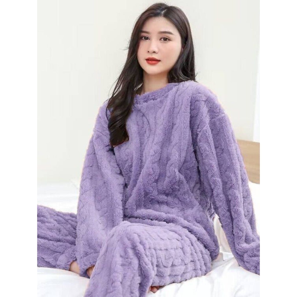Pijama de lã Coral grosso feminino outono inverno 2024 novo estilo quente terno de duas peças pode usar fora tamanho gra