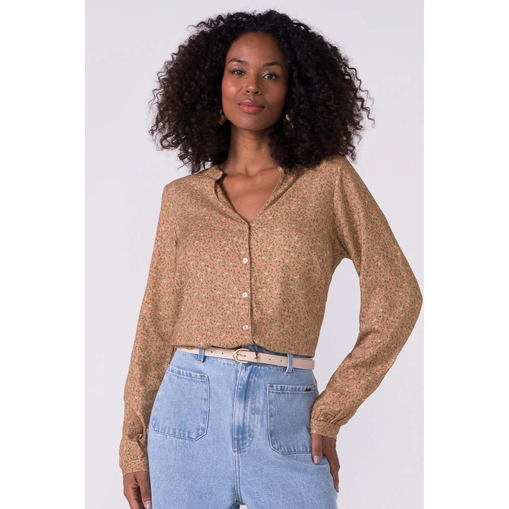 Blusa Feminina Floral Delicada Marialícia Marrom em Oferta na Shopee