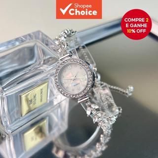 Relógio De Pulso Feminino Elegante Luxuoso Com Mostrador Roma E Pulseira De Strass Para Uso Diário em Oferta na Shopee