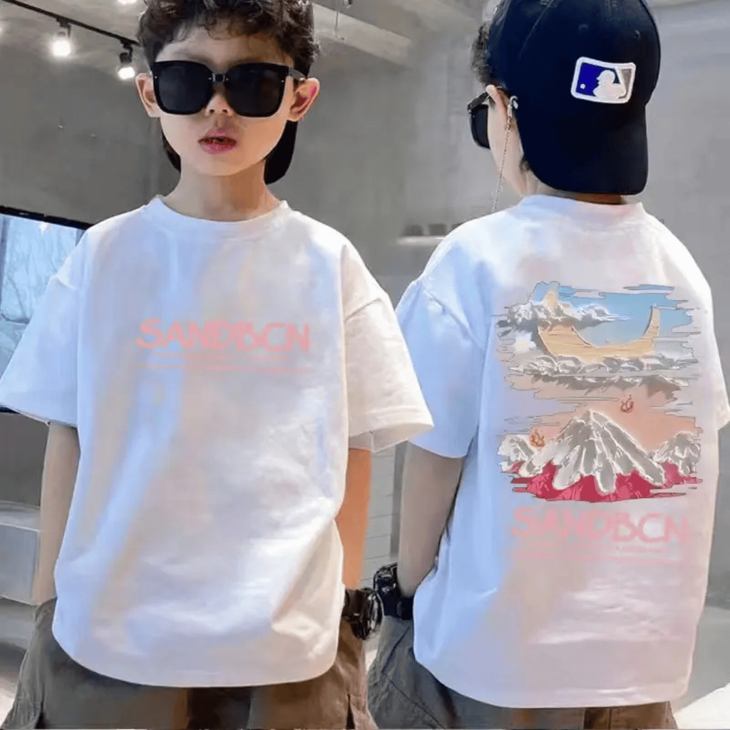 Meninos camiseta de manga curta verão 2025 novo estilo infantil meia manga topos médio grande crianças solto algodão pur