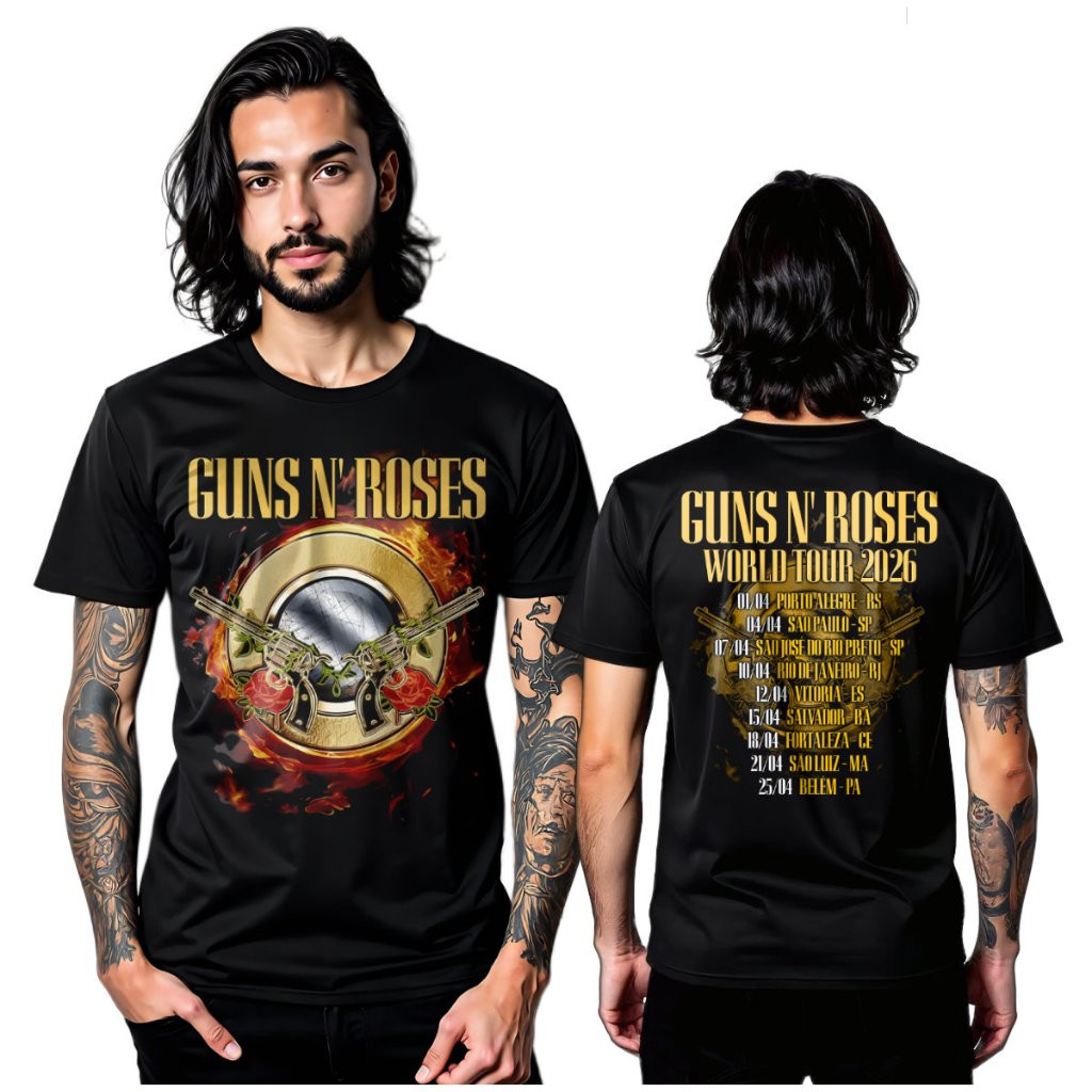 [Camiseta Premium em Algodão Puro]TT Camiseta Guns N Roses Turne 2026 Banda de Rock em Oferta na Shopee