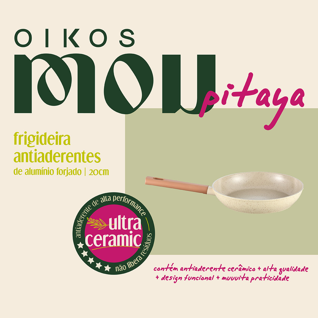 FRIGIDEIRA 20CM DE INDUÇÃO COM ANTIADERENTE CERÂMICO MOU DE PITAYA - OIKOS