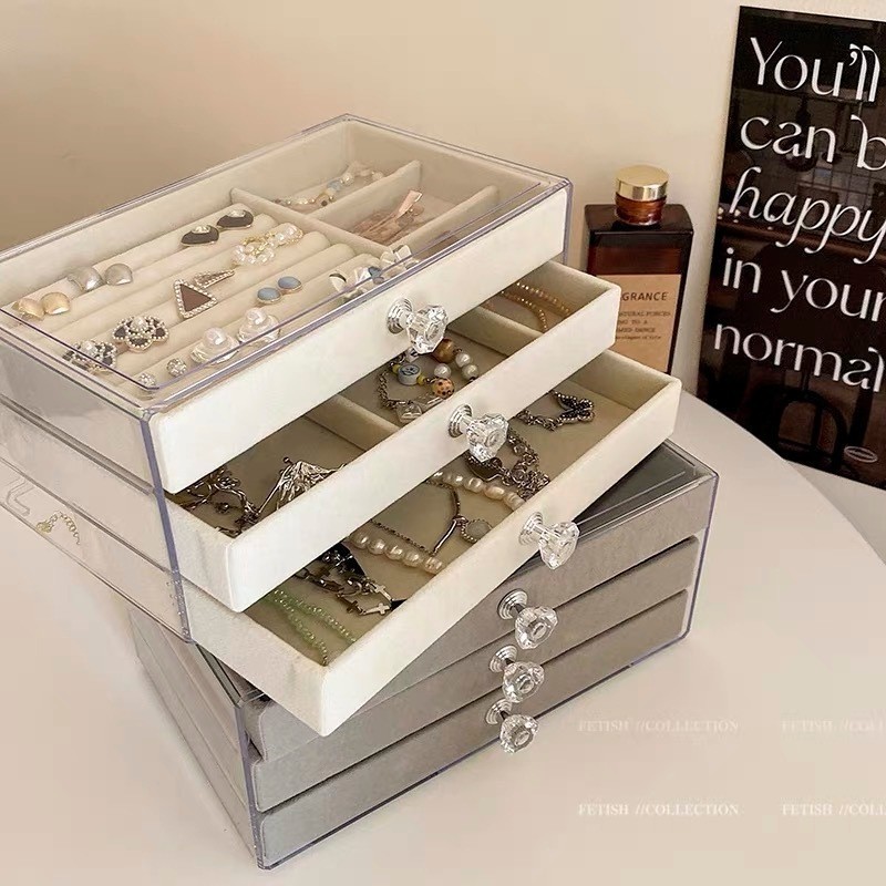 Porta Joias Acrílico 3 Gavetas Organizador de Bijuterias Brinco Anel Colar caixa de joias de camada única em Oferta na Shopee