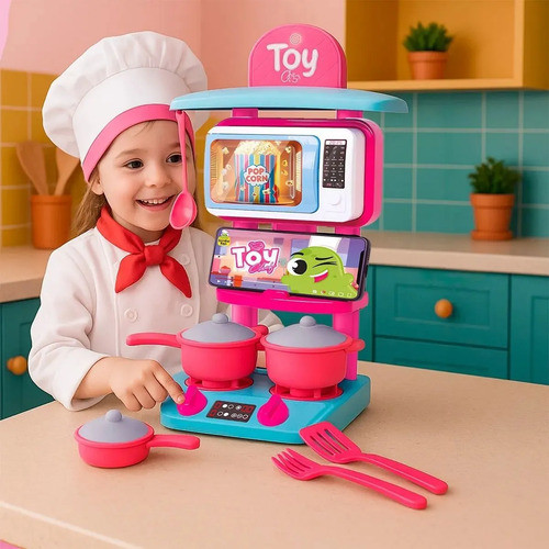 Kit Cozinha Mega Fogãozinho Com Panelinhas E Micro-ondas Toy Chef Samba Toys