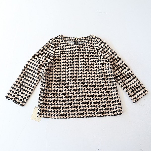 Primavera outono feminino de manga comprida Houndstooth camisa em torno do pescoço zíper pulôver solto moda Casual All-M