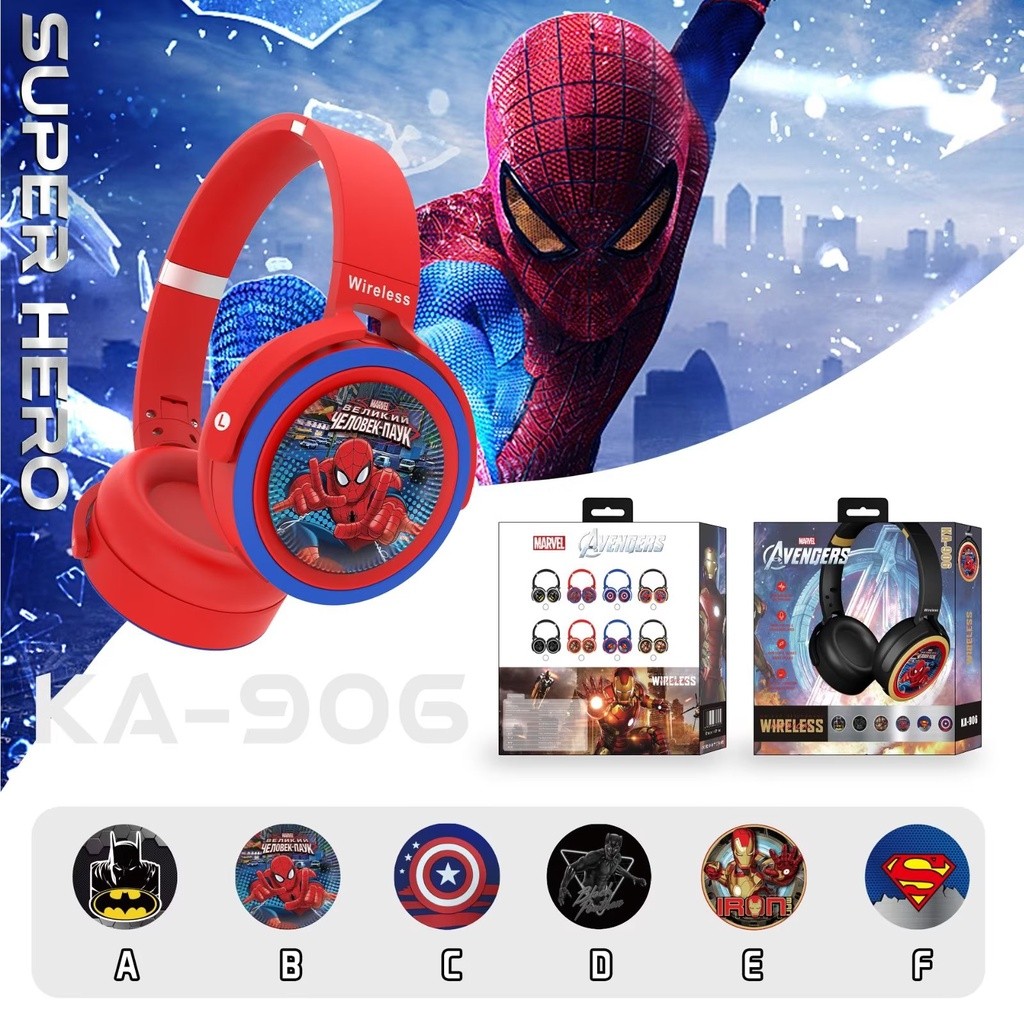 Fone de ouvido Bluetooth estéreo sem fio antera Negra, Homem-Aranha, Homem De Ferro Super Mario em Oferta na Shopee