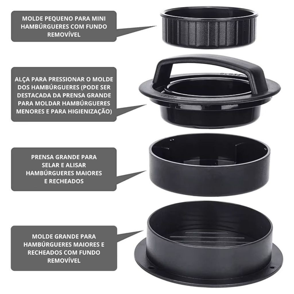 Forma Molde para Hambúrguer 5 Peças Base Removível Grande e Pequena em Oferta na Shopee