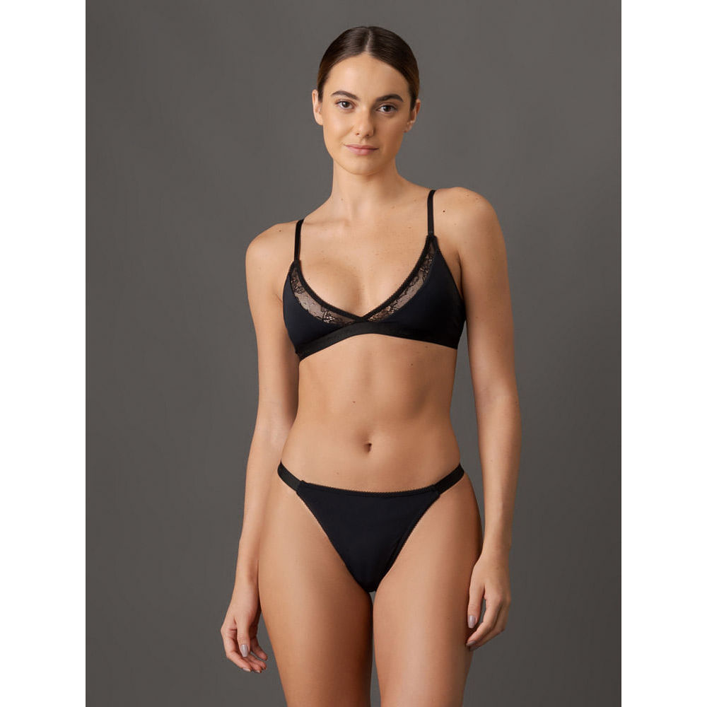 Calcinha Fio Dental String Soft Lace Calvin Klein Underwear - Preto