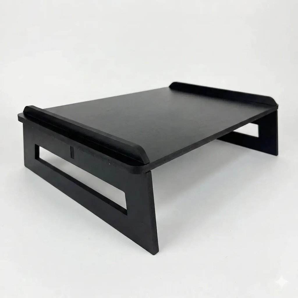 Suporte para Monitor Ergonômico MDF Preto 33cm Base para Monitor Notebook Organizador de Mesa Suporte de Mesa