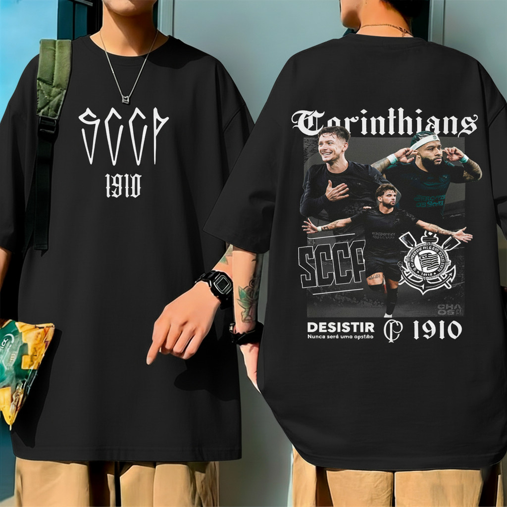 Camiseta Oversized Unisex Corinthians Escudo Moderna Confortável Versátil Moda Esportiva