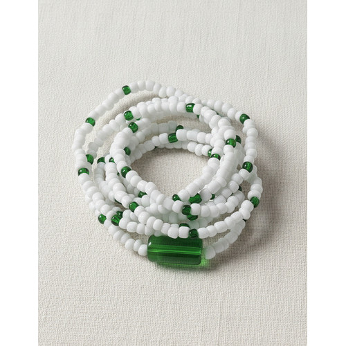 Guia Caboclo Pena Branca C/firma Murano Miçanga 60 Cm Branco E Verde