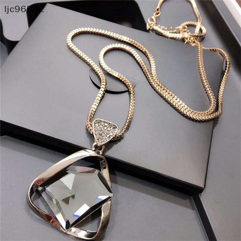 [ljc] Geometria Cristal Strass Pingente Nelace Suéter Corrente Longa Joias [BR] em Oferta na Shopee