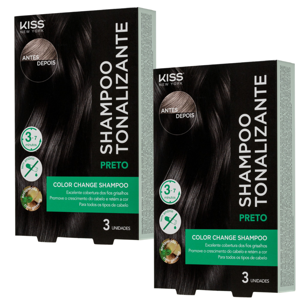 Kit com 2 Shampoos Tonalizantes Color Change Preto - Kiss New York em Oferta na Shopee