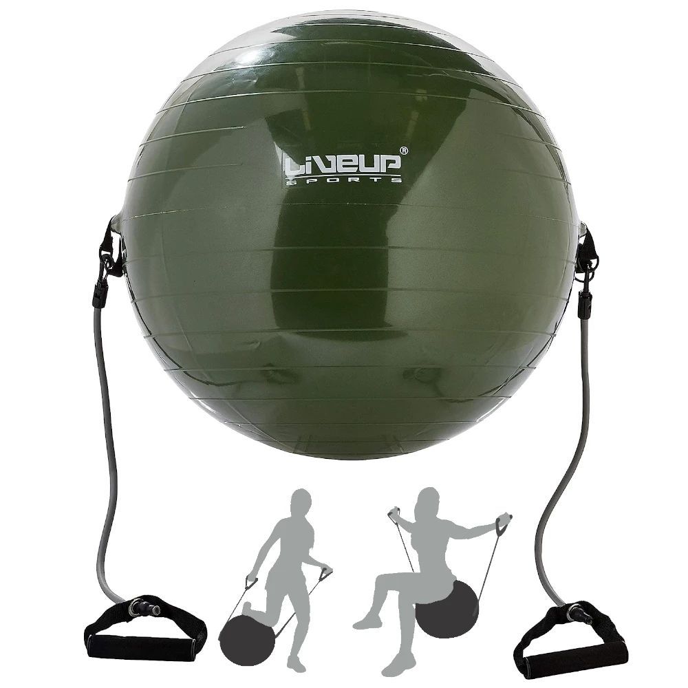 Bola de Pilates 65 Cm com Extensor Elastico Verde para Exercícios Yoga Funcional Liveup