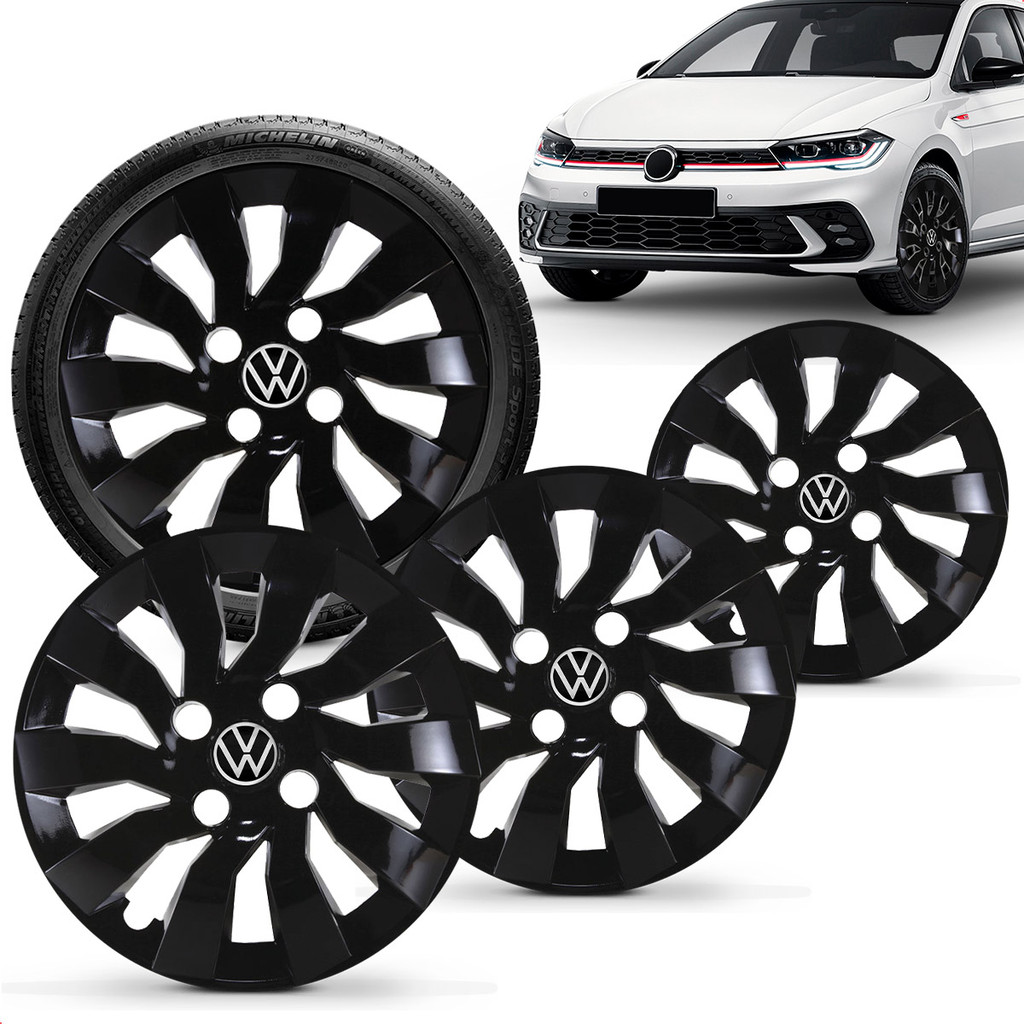 Jogo 4 Calotas Elitte 14" Street Preto Polo Track 2023 a 2025 com Emblema Resinado