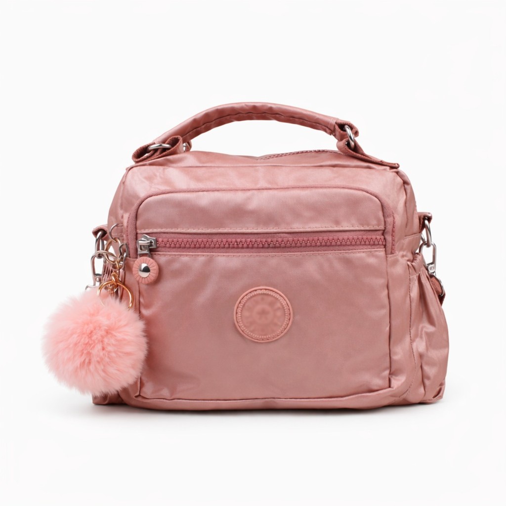 Bolsa Feminina Transversal Nylon Leve Impermeável Bolsa Tiracolo Pequena Casual Vários Bolsos Zíper Alça Ajustável