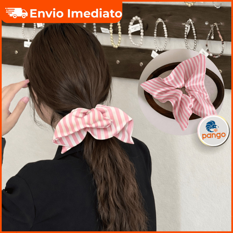 Xuxinha Coreana Listrada Rosa Aesthetic Grande Scrunchie  Hair Estilo Dorama K-Fashion 1/2/3 unid