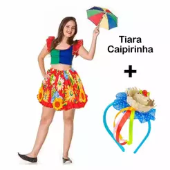 Saia de Festa Junina Feminina Florida Adulta + Tiara Caipira