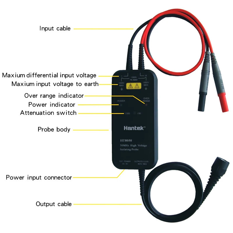 Sonda De Tensão Diferencial De Osciloscópio Hantek HT8050 HT8100 50Mhz 100Mhz Medição De Quarentena De Alta ± 1300V AC/D