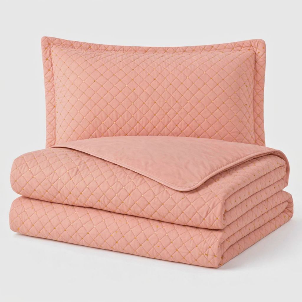 Kit Colcha Cocha Cobre Leito Jogo Roupa Cama Solteiro 2 Peças Matelado Dupla Face Bordado Luxo Macio