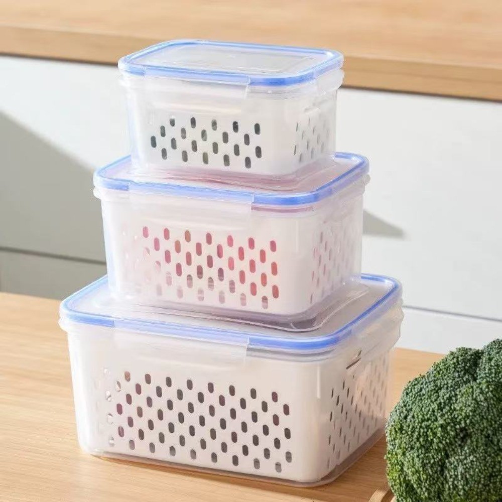 Kit 3 Organizadores com tampa Potes Hermetico Geladeira 850ML/1750ML/3300ML Alimentos Vegetais cozinha