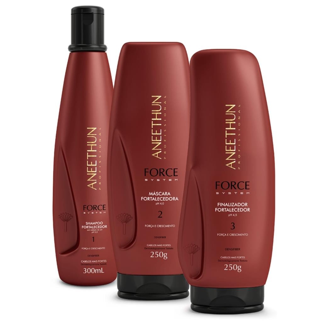 Kit Shampoo Máscara e Finalizador Aneethun Force System 3 produtos