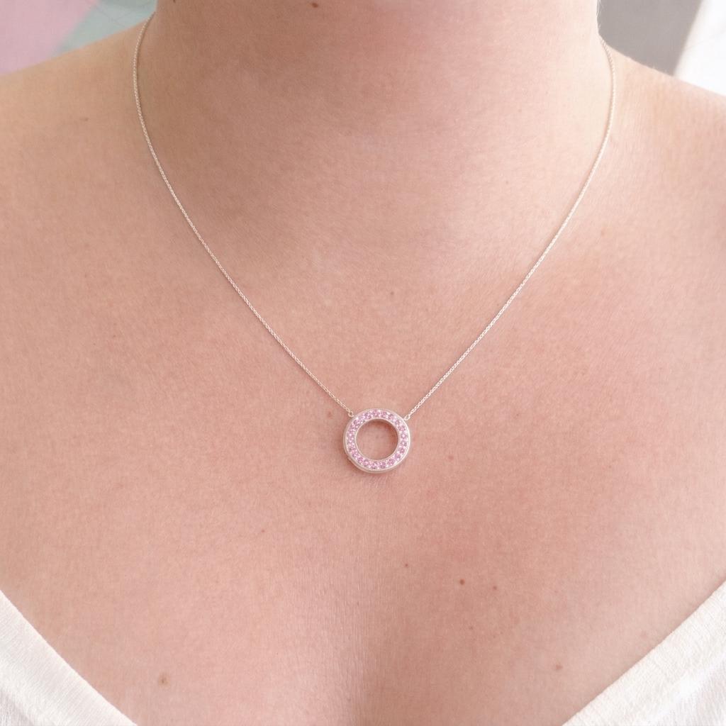 Detalhes do Colar feminino pingente círculo vazado com detalhe brilhante banhado e Prata925