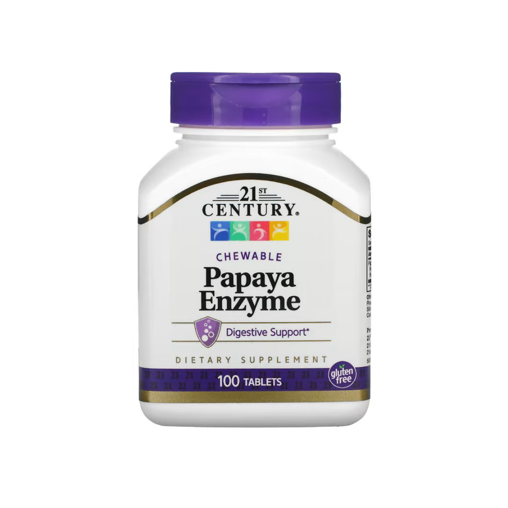 (Papaya Enzyme) Enzima de Mamão Mastigável, 100 Comprimidos - 21st Century