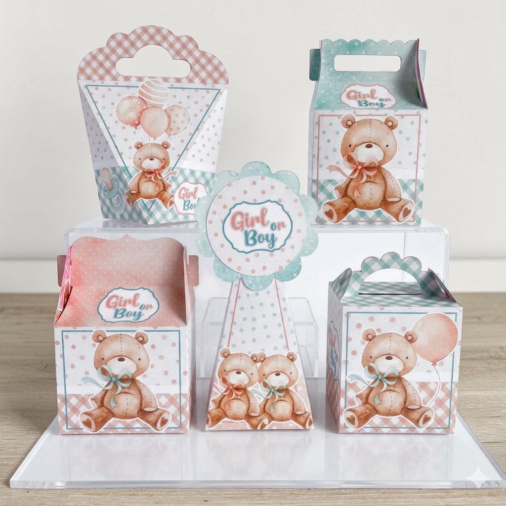 Personalizados Chá Revelação Ursinho azul e rosa  (PEGUE E MONTE)- lembrancinha - aniversario - caixinhas personalizadas