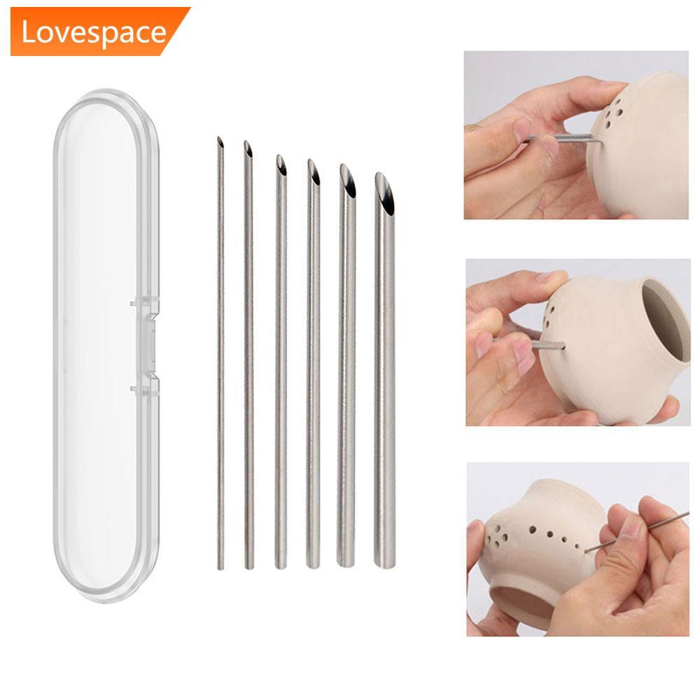 LS-STORE 6 Pçs/set Furador De Aço Inoxidável Para Cerâmica Argila Holing Escultura Corte Puching Ferramentas Pote Vaso F