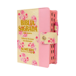 Bíblia Letra Grande com Botão Rosa, Harpa Cristã e Estampa Floral em Oferta na Shopee