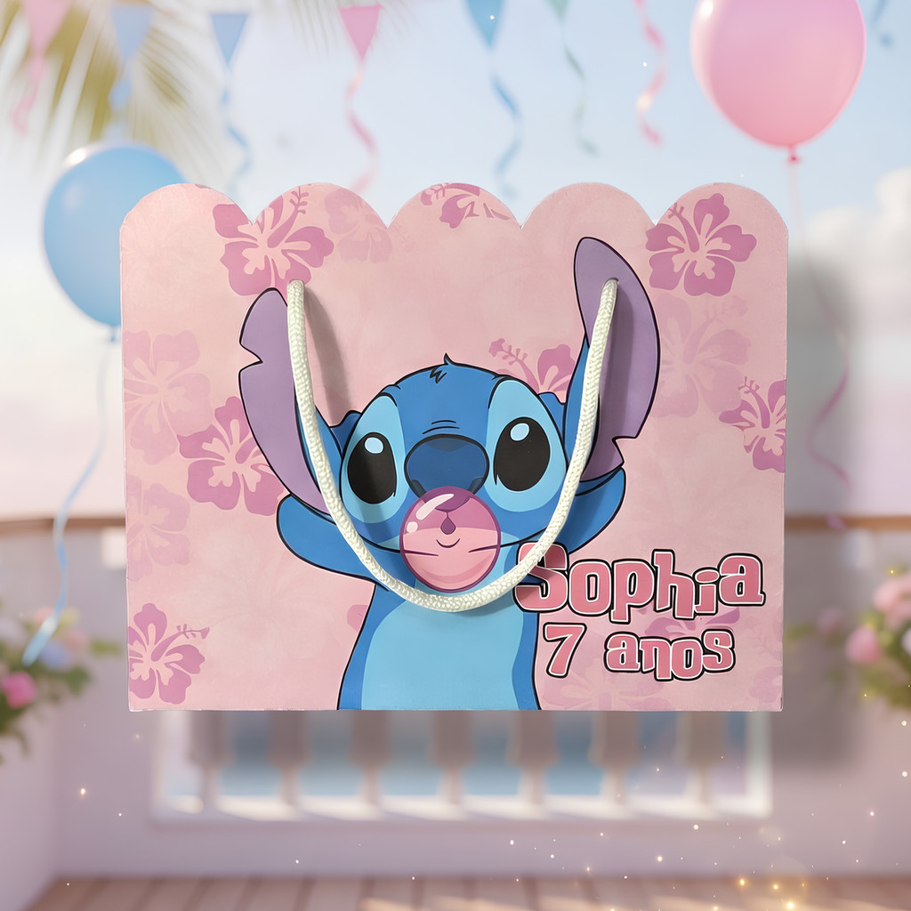 Kit Sacolinha Sacola Papelaria Personalizada Lilo Stitch Angel Sacolinha de Lembrancinha Caixinha para Festa
