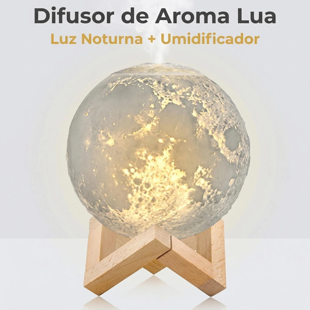 Umidificador Lua 3d Ultrassônico Usb Difusor Luminária 13CM