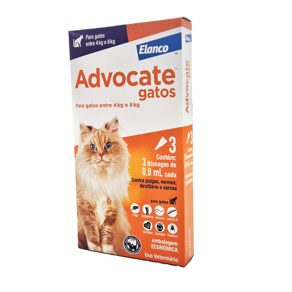 Antipulgas Advocate Gatos 4 a 8kg 3 pipetas em Oferta na Shopee