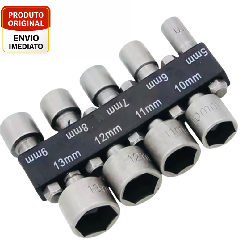Kit Bits Soquete Canhão Sextavado Parafusadeira 5 A 13mm