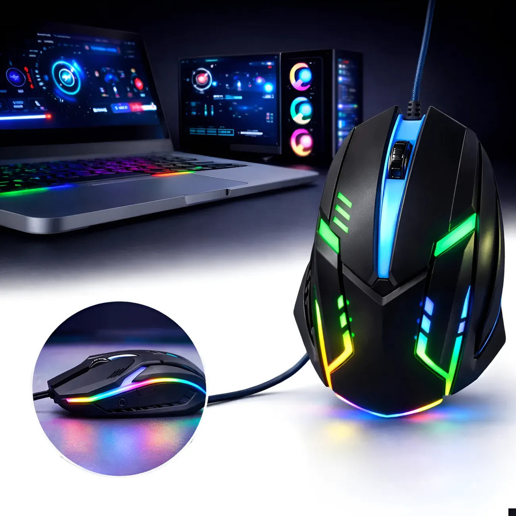 Mouse Gamer Optico Led Rgb 7 Cores Com Fio Usb 1200 Dpi