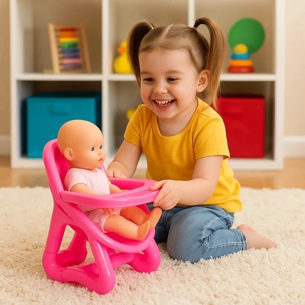 Cadeira Bebê Boneca Balanço Andador Rosa Empurrar Passeio Brinquedo Assento Banco
