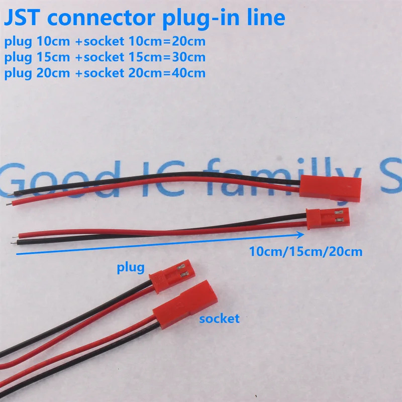10 Conjunto 20/30/40/60cm JST Macho Fêmea Conector Plug Extensão Fio Cabo Chicote Para RC Modelo Carro Aeronaves 2 Pinos