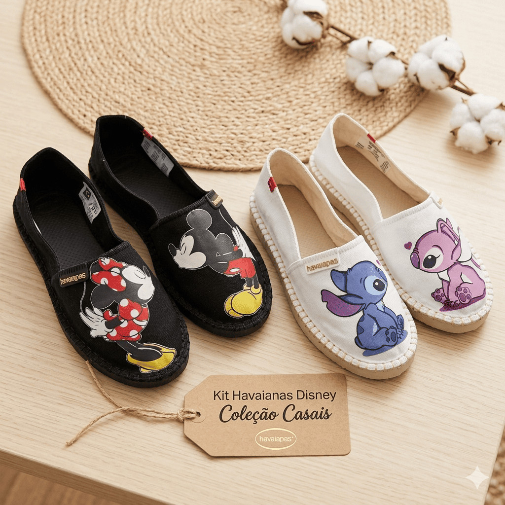🔥 KIT 2 PARES ALPARGATAS HAVAIANAS ORIGINAL CONFORTO EXTREMO MICKEY MINNIE STITCH PROMOÇÃO HOJE